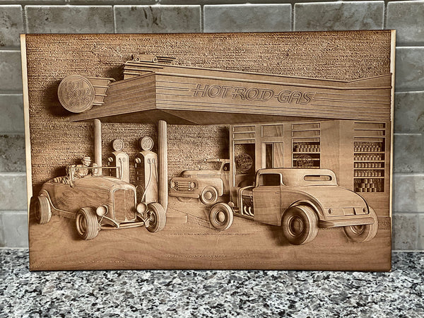 3D Wall Art: Hotrod Gas Station