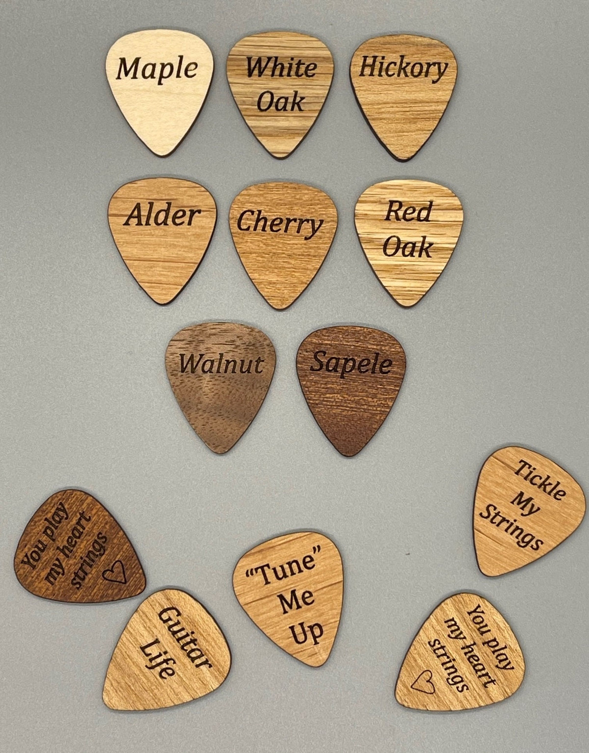 Wood Picks Necklace, Guitar Pick Jewelry, Engraved Guitar Pick, Two 1/16th” thick custom guitar pick, Stocking Stuffer, Christmas Gift