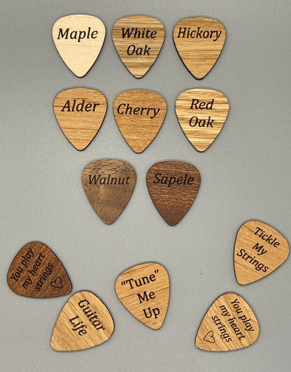 Wood Picks Necklace, Guitar Pick Jewelry, Engraved Guitar Pick, Two 1/16th” thick custom guitar pick, Stocking Stuffer, Christmas Gift