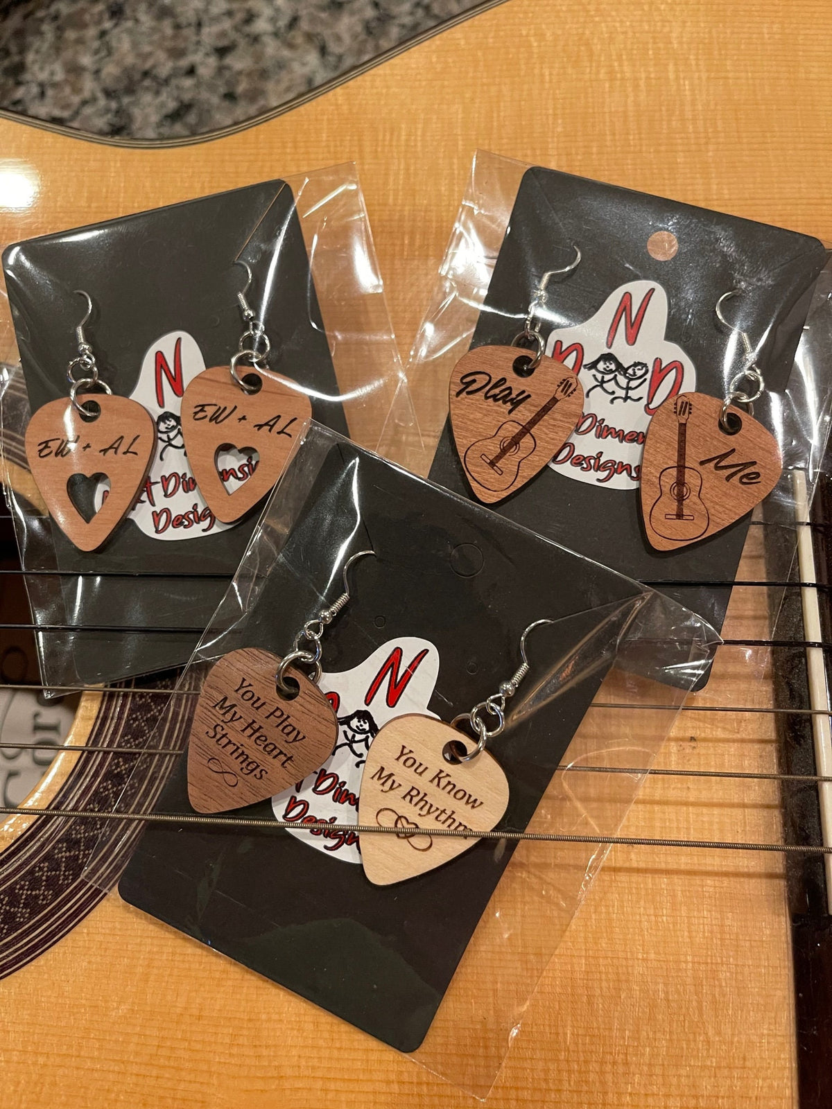 Wood Picks Necklace, Guitar Pick Jewelry, Engraved Guitar Pick, Two 1/16th” thick custom guitar pick, Stocking Stuffer, Christmas Gift