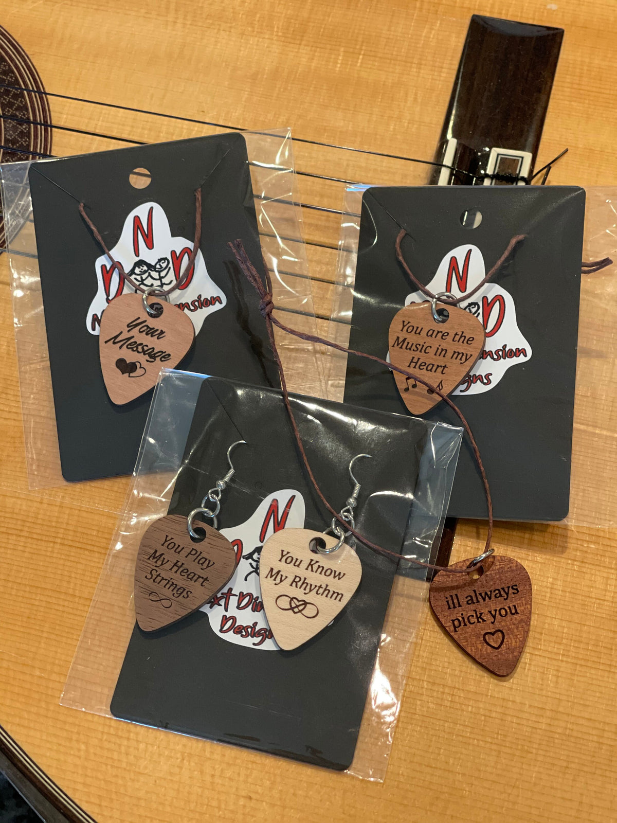 Wood Pick Earrings, Engraved Guitar Pick, Custom Pick Earrings, Personalized Pick Earrings, Guitar Jewelry, Stocking Stuffer, Christmas Gift