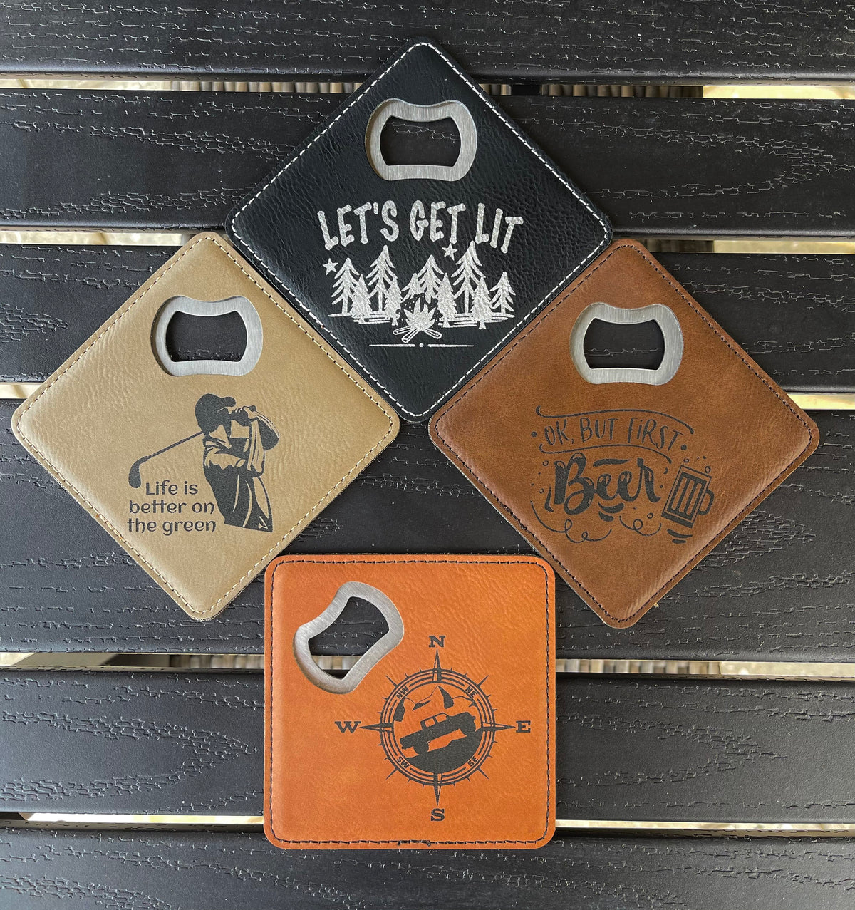 Leatherette Coasters, Coaster Personalized, Engraved Coasters, Wedding Gift, Stocking Stuffer, Christmas Gift, New Home, Housewarming