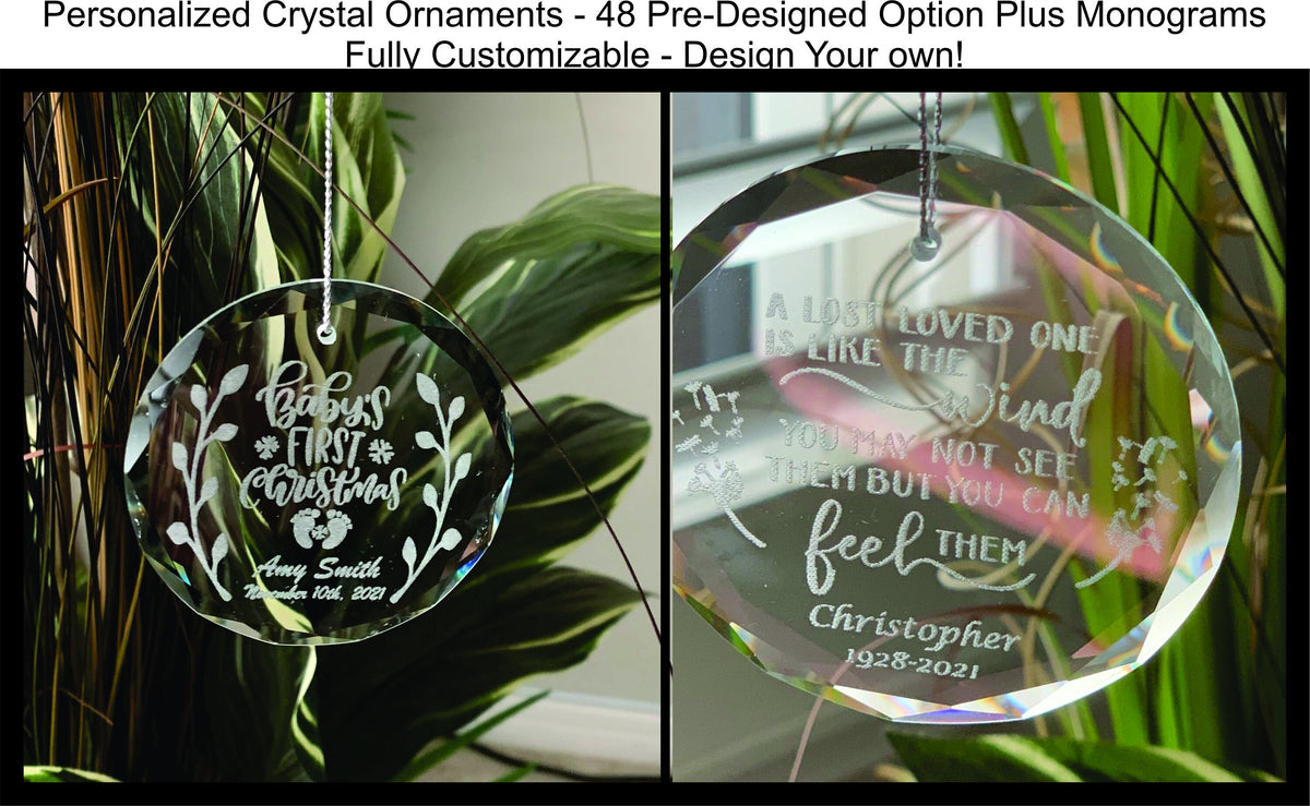 Crystal Christmas Ornament, Memorial, Personalized Ornament, Housewarming Gift, Stocking Stuffer, First Christmas Gift, Engagement Ornament