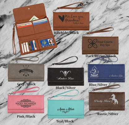 Personalized Women's Wallet, Wristlet Wallet, Clutch Purse, Vegan, Monogramed, Engraved Wallet, Gift For Her, Gift For Wife, Trifold Wallet