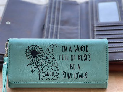 Personalized Women's Wallet, Wristlet Wallet, Clutch Purse, Vegan, Monogramed, Engraved Wallet, Gift For Her, Gift For Wife, Trifold Wallet