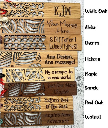 Personalized Wood Bookmarks, Custom Bookmark, Choice of design all natural wood, Father's Day Gift, Mother's Day Gift, Valentines Day Gift