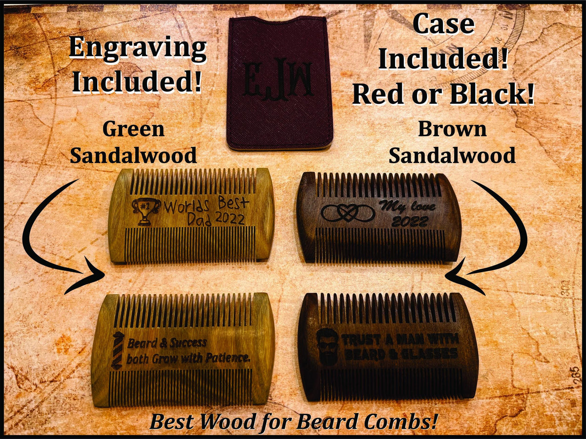 Beard Comb, Gifts for Him, Gifts for Men, Personalized Sandalwood Beard Comb, Gift for Groomsmen, Pocket Comb, Stocking Stuffer, For Men