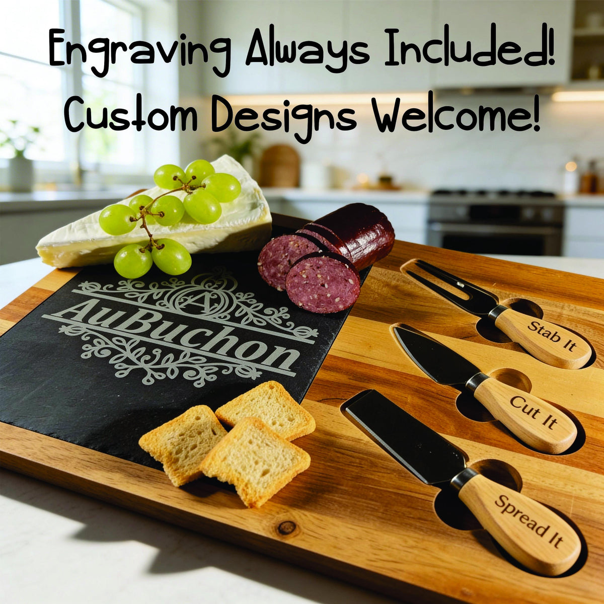 Personalized Cheese Board, Charcuterie Board, Cheese Knife Set, Serving Platter, Valantines Day Gift, Stocking Stuffers, Christmas Gift