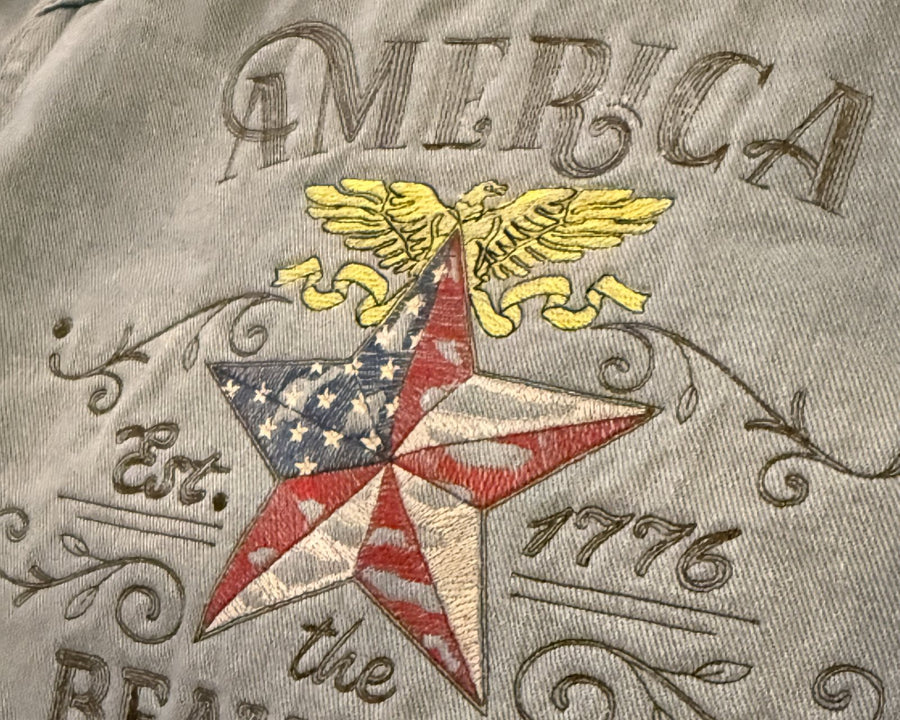 Embroidered America the Beautiful design with an eagle and a stars-and-stripes star