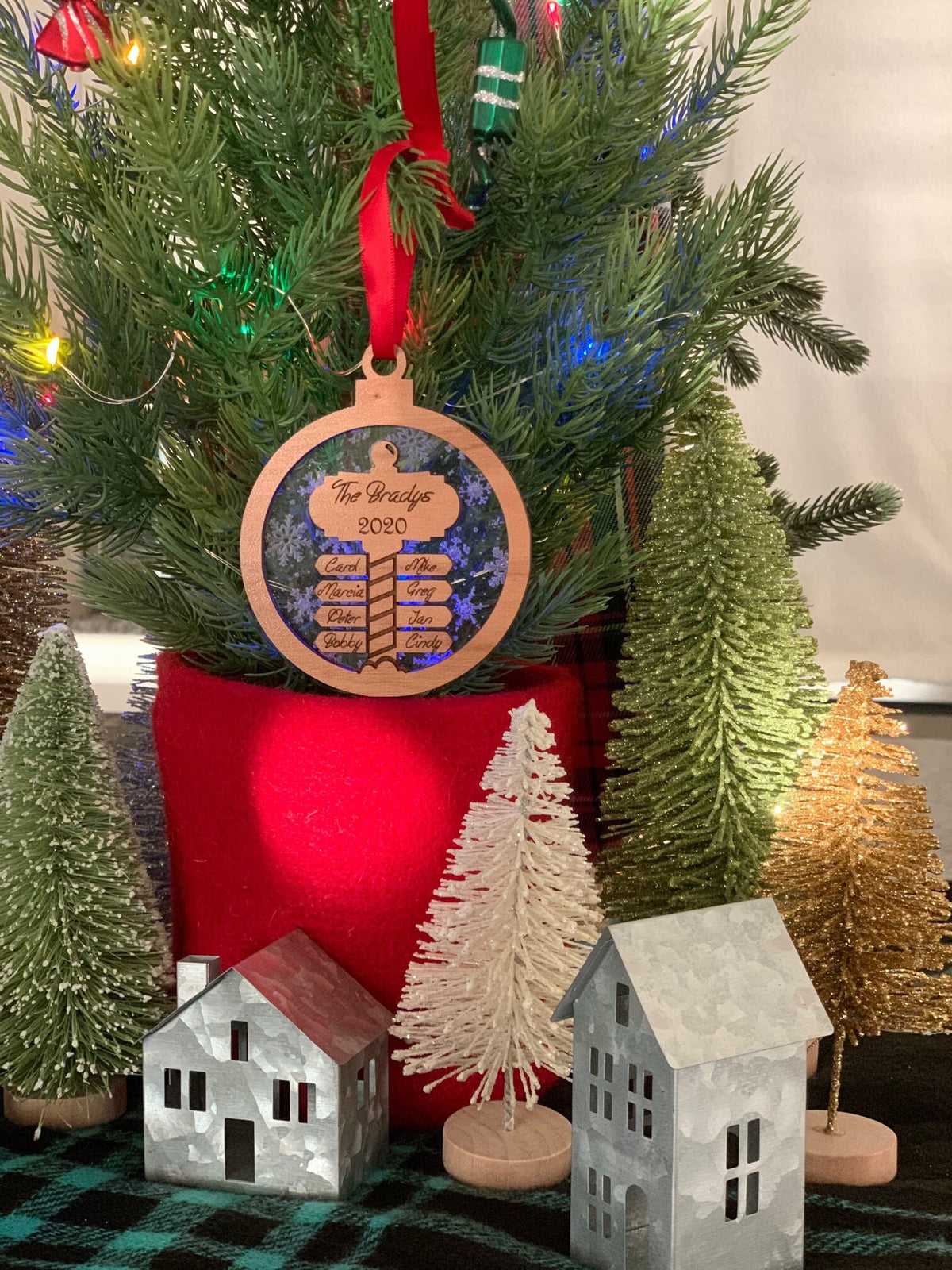 Handmade  North Pole Ornament  in Oak, Cedar or Walnut and Personalized With Family Names **Orders over 35.00 ships for free!**