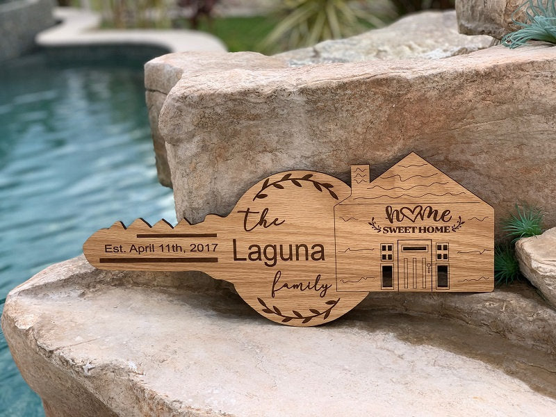 Memorable New Home Sign, Key Sign, Housewarming Gift, Wall Decor, Personalized Custom Name and Established (bought or built) Date, Wall Art
