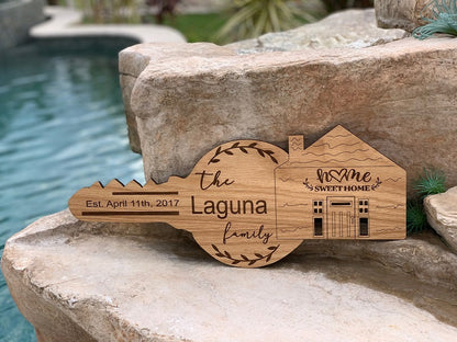 Memorable New Home Sign, Key Sign, Housewarming Gift, Wall Decor, Personalized Custom Name and Established (bought or built) Date, Wall Art