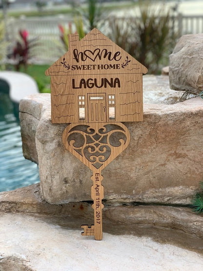 Memorable New Home Sign, Key Sign, Housewarming Gift, Wall Decor, Personalized Custom Name and Established (bought or built) Date, Wall Art