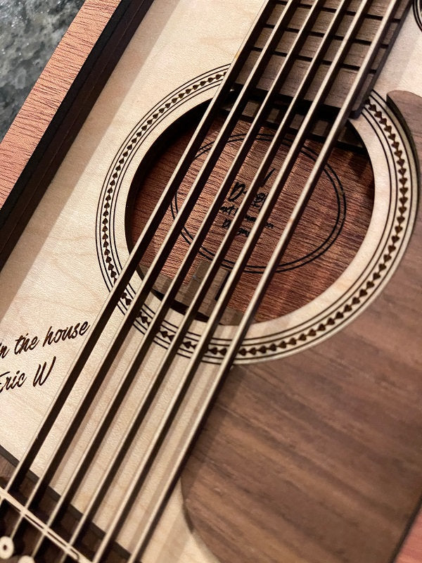 Replica Classic Guitar Wall Art - 6 layers 3 Types of Wood 3D Personalized Guitar - In 10.5 or 18.5 inches tall - Engraving Always Free!