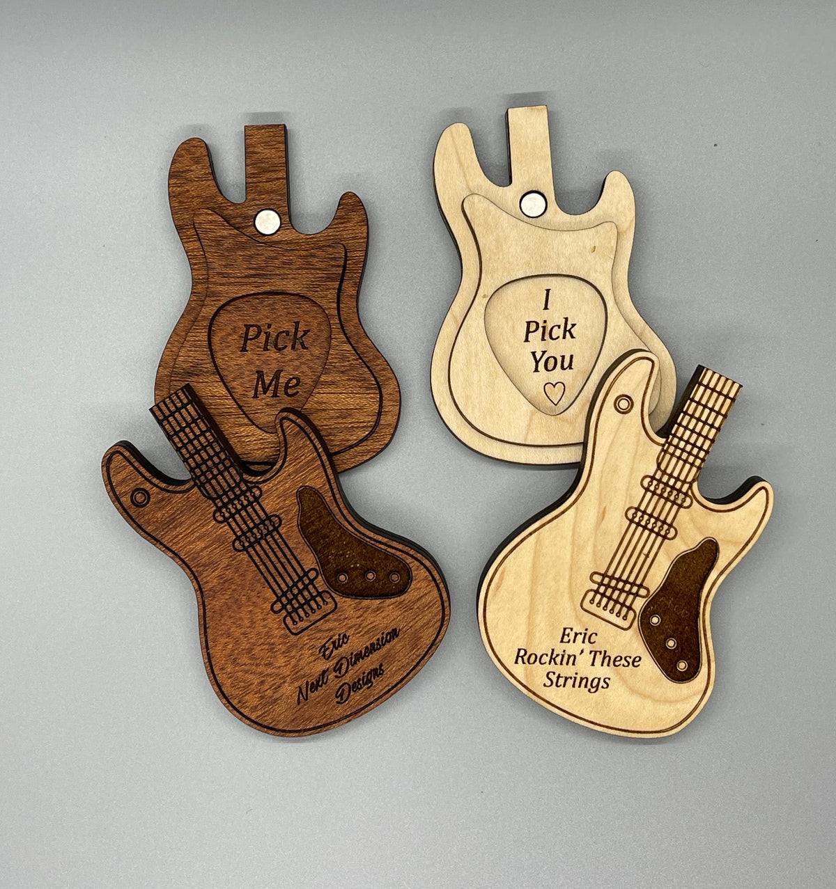 Guitar Pick Holder, Guitar Pick Case, Magnet Closure - Natural Wood, Engraving Free, Stocking Stuffer, Christmas Gifts, Musician Gift