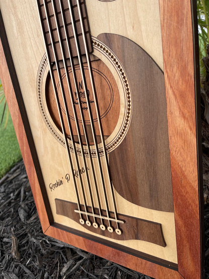 Replica Classic Guitar Wall Art - 6 layers 3 Types of Wood 3D Personalized Guitar - In 10.5 or 18.5 inches tall - Engraving Always Free!