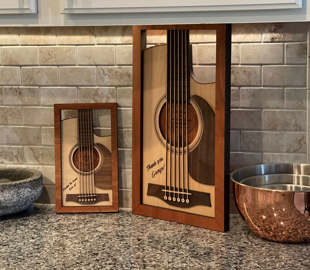 Replica Classic Guitar Wall Art - 6 layers 3 Types of Wood 3D Personalized Guitar - In 10.5 or 18.5 inches tall - Engraving Always Free!