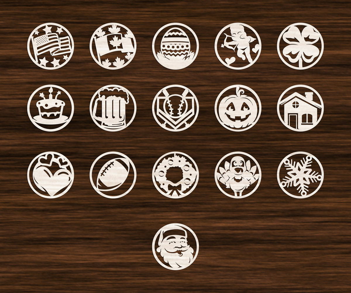 Personalized Home Wall Art 2, 2 Layer Wood Sign, 19 Custom Sign Choices, 120 Round Icon Choices - Natural Wood - Not Stained!