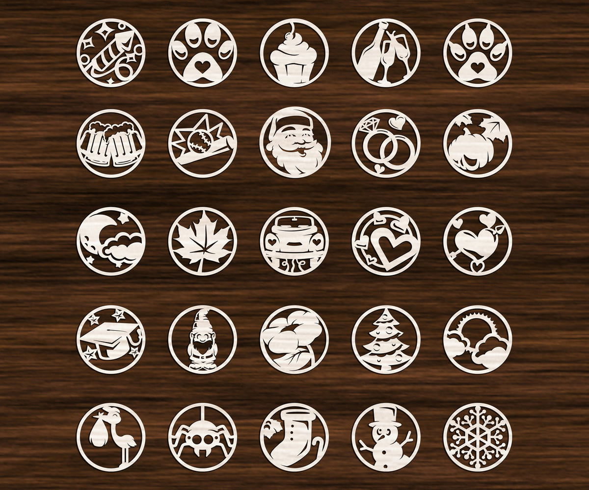 Personalized Home Wall Art 2, 2 Layer Wood Sign, 19 Custom Sign Choices, 120 Round Icon Choices - Natural Wood - Not Stained!