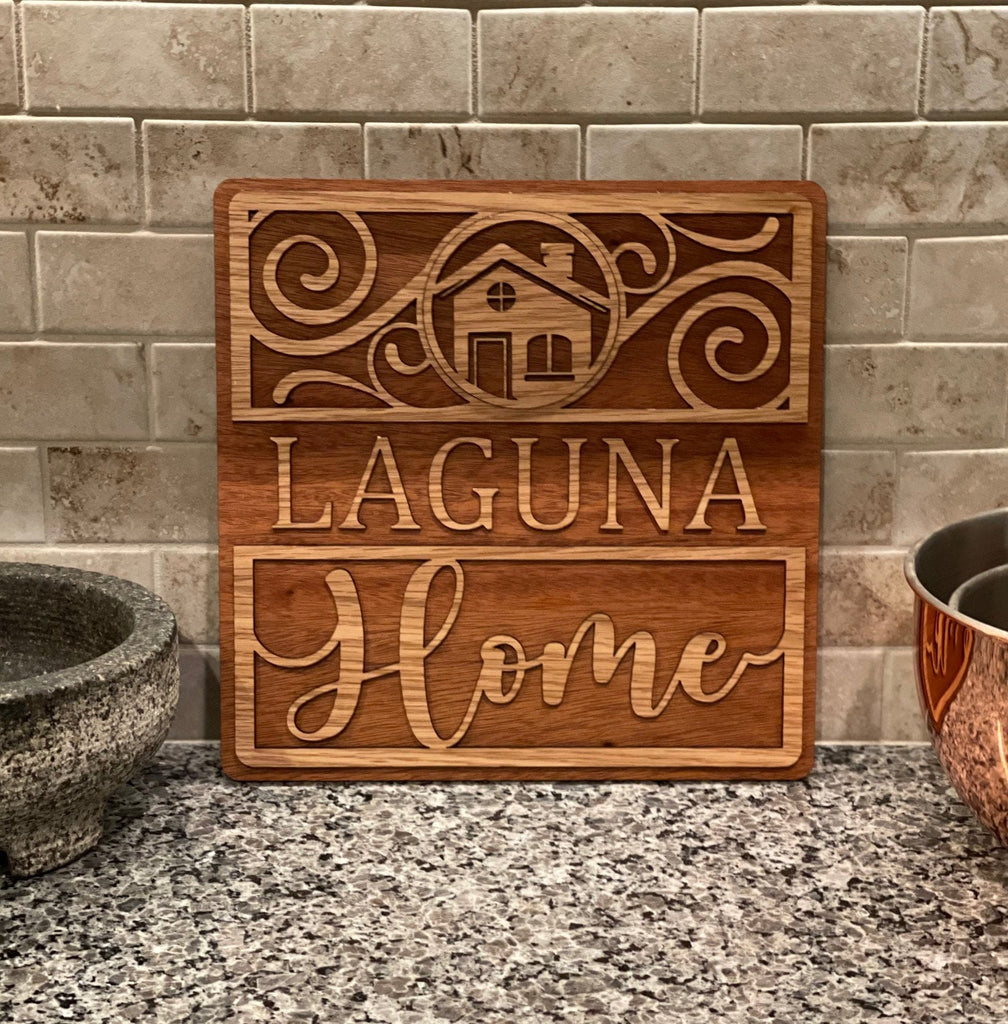Personalized Home Wall Art 2, 2 Layer Wood Sign, 19 Custom Sign Choices, 120 Round Icon Choices - Natural Wood - Not Stained!