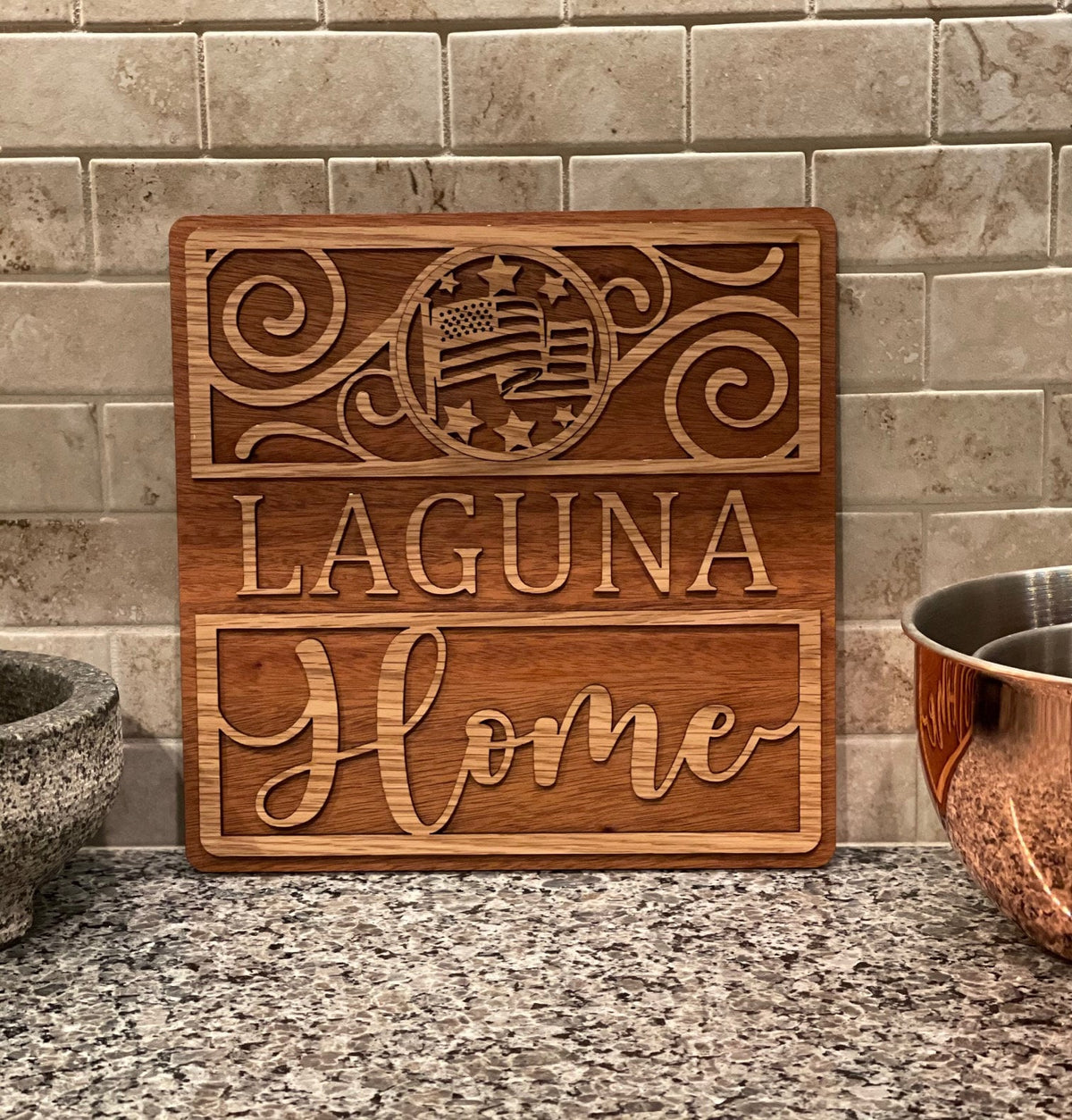 Personalized Home Wall Art 2, 2 Layer Wood Sign, 19 Custom Sign Choices, 120 Round Icon Choices - Natural Wood - Not Stained!
