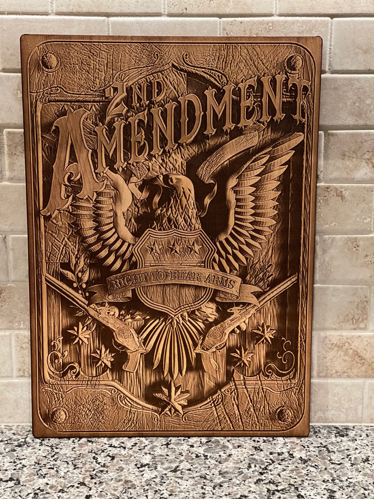 3D Laser Engraved Wall Art ~ 17" x 12" / 2nd Amendment Eagle.  Amazing lasered Smooth to touch 3D effect on 1/4" Maple!