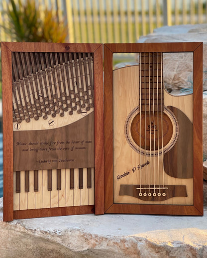Replica Grand Piano Wall Art - 6 layers (Walnut, Maple, Mahogany) 3D Personalized Piano - In 10.5 or 17.5 inches tall - Engraving Free!