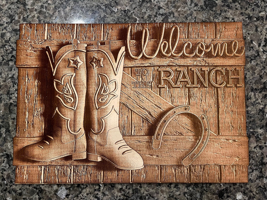 3D Laser Engraved Wall Art - 17" x 12" / Welcome To The Ranch.  Amazing lasered Smooth to touch 3D effect on 1/4" Maple!