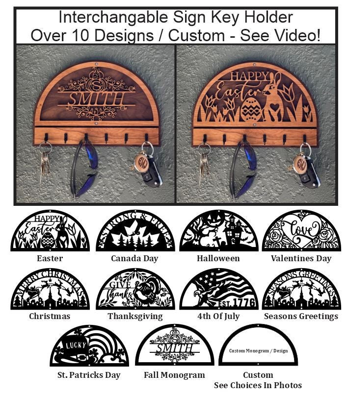 Interchangeable Key Holder, Welcome Sign, Holiday Sign, Personalized Sign, Key Holder For Wall, Interchangeable Sign, Mother's Day Gift