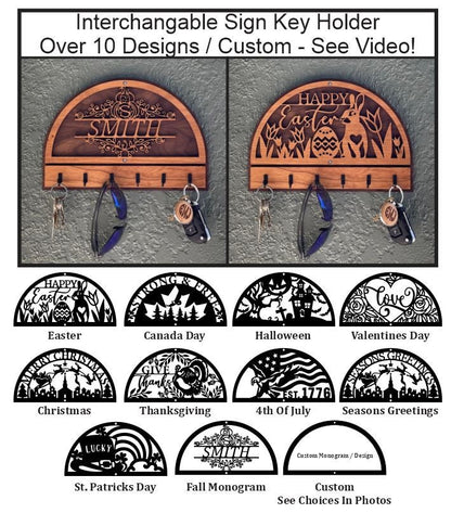 Interchangeable Key Holder, Welcome Sign, Holiday Sign, Personalized Sign, Key Holder For Wall, Interchangeable Sign, Mother's Day Gift