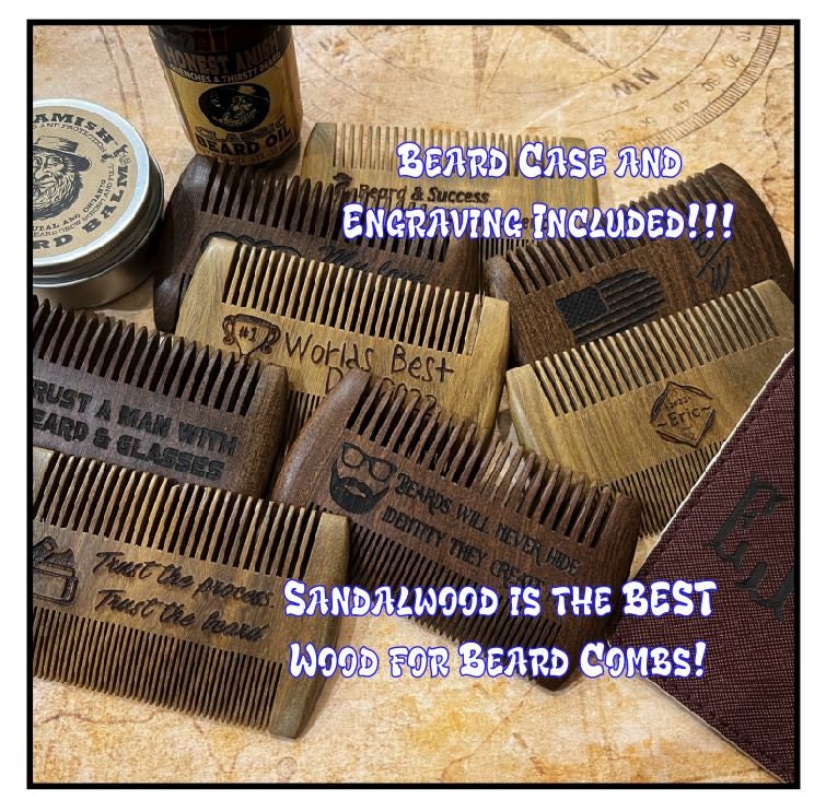Beard Comb, Gifts for Him, Gifts for Men, Personalized Sandalwood Beard Comb, Gift for Groomsmen, Pocket Comb, Stocking Stuffer, For Men
