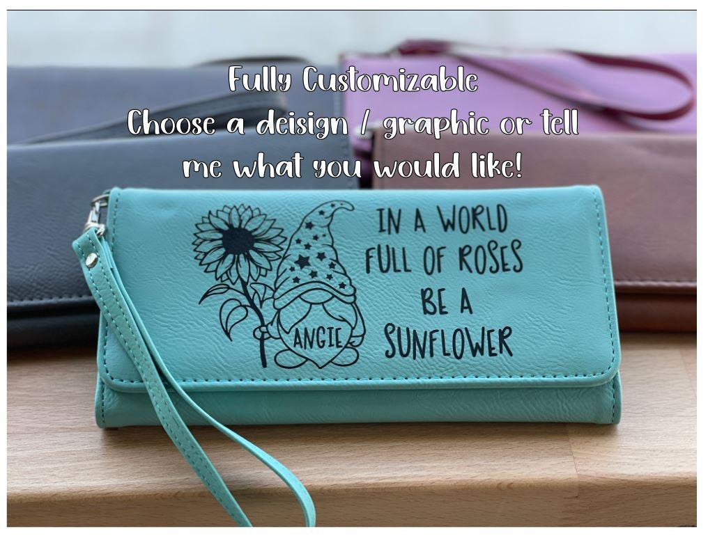 Personalized Women's Wallet, Wristlet Wallet, Clutch Purse, Vegan, Monogramed, Engraved Wallet, Gift For Her, Gift For Wife, Trifold Wallet